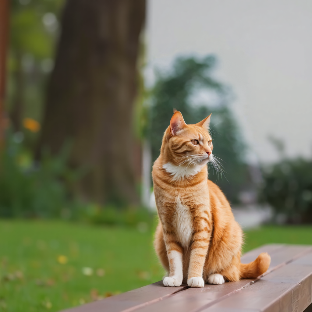 In-painted image showing a cat sitting on a bench